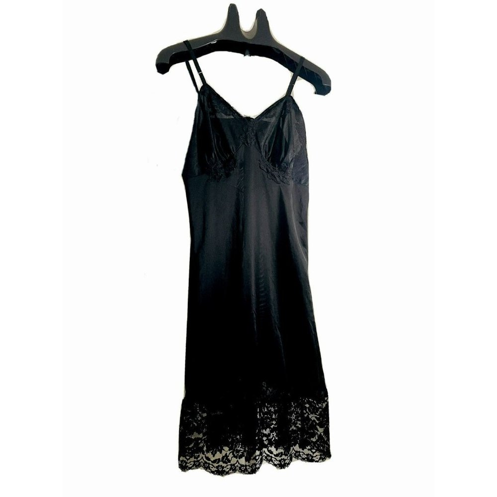 Vintage Vanity Fair Full Slip Night Gown Tricot Nylon White Lace 1950’s Size 34